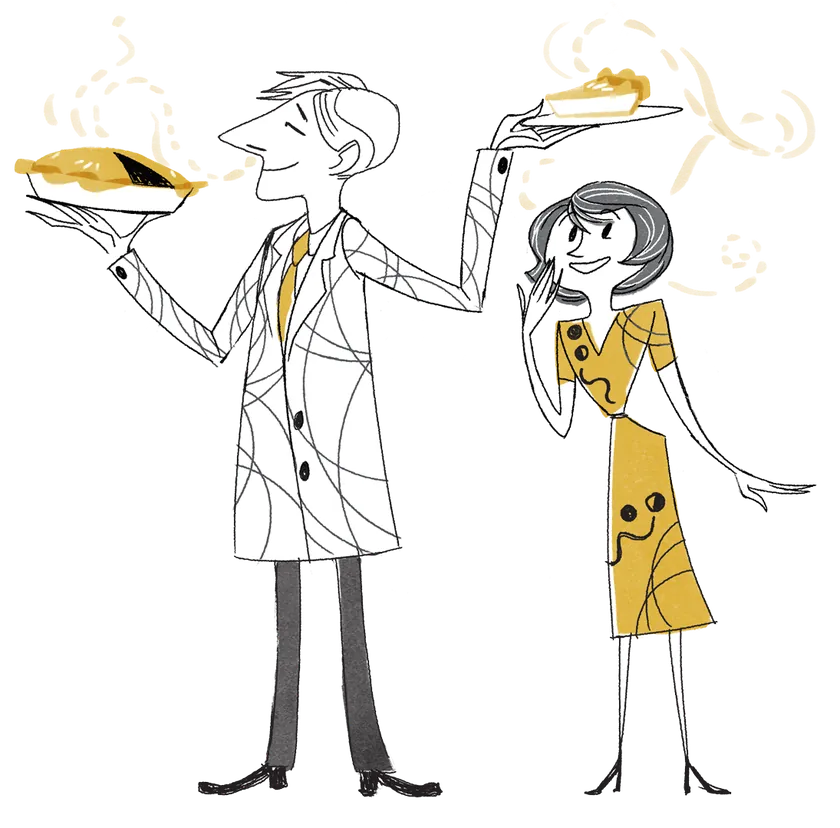 Two people serving pie — making work as easy as pie